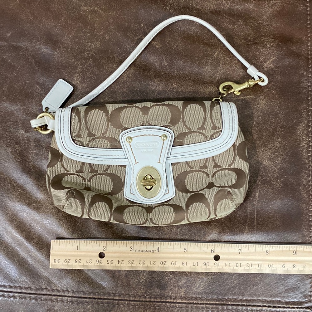 Genuine canvas and leather Coach wristlet